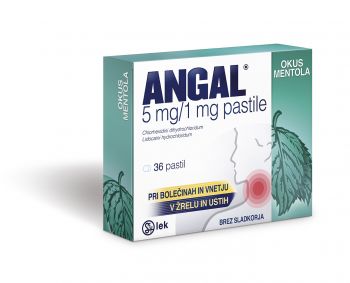 Angal pastile 5 mg/1 mg z okusom mentola (36 pastil)