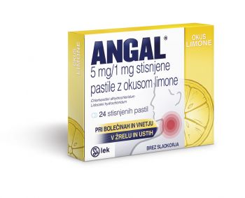 Angal 5 mg/1 mg, 24 pastil z okusom limone